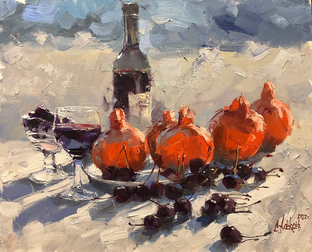 Still life with pomegranates. 2022. Oil on canvas. 40x50 cm