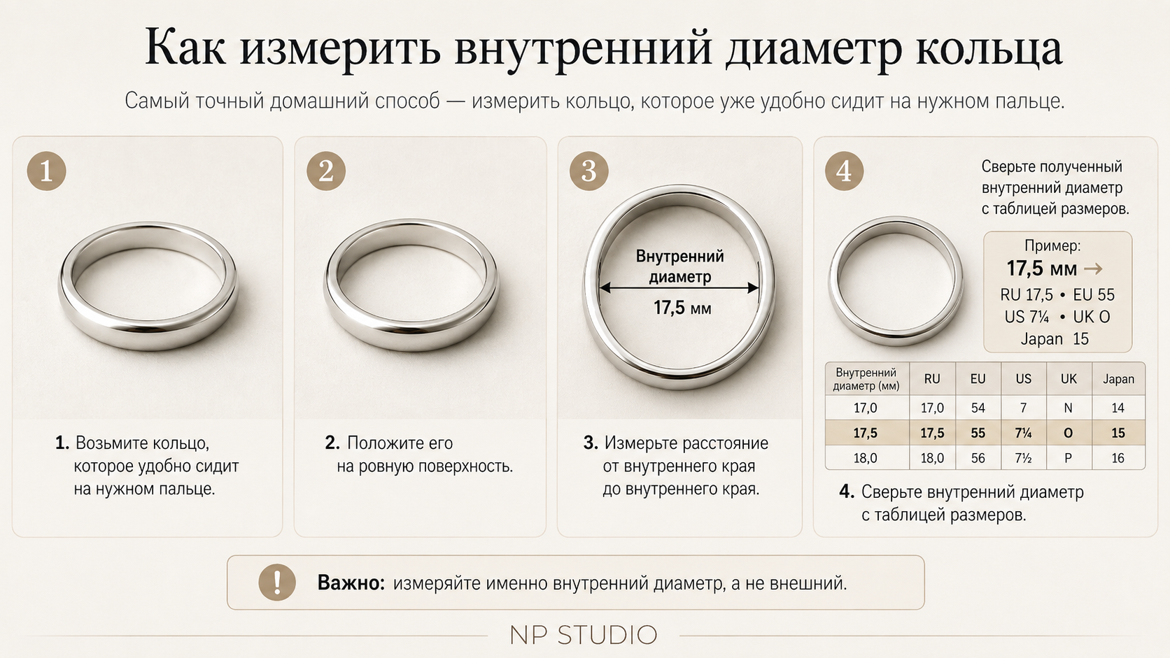 Как измерить внутренний диаметр существующего кольца