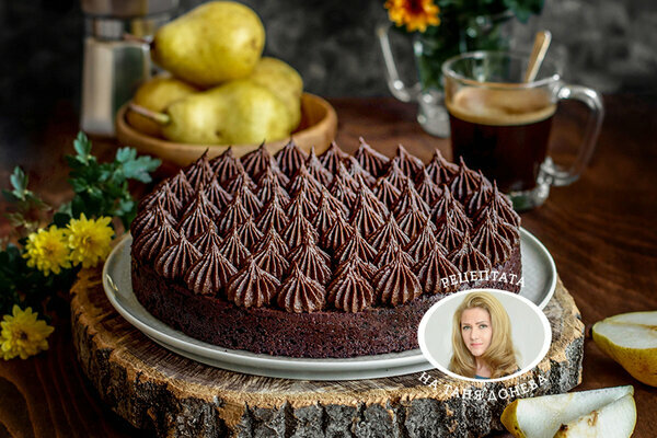 Tort de ciocolată cu zahăr brun, jeleu de pere și cremă Ganache - Tania Doneva