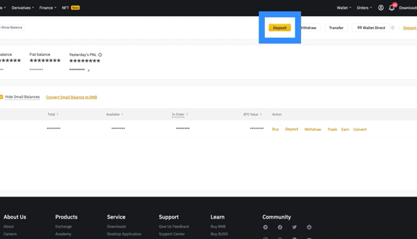 Binance web interface: the second step to buy BNB with Fiat
