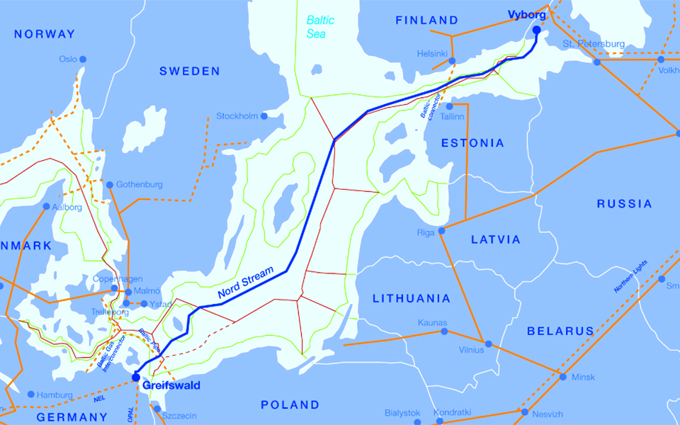 Северный поток на карте.