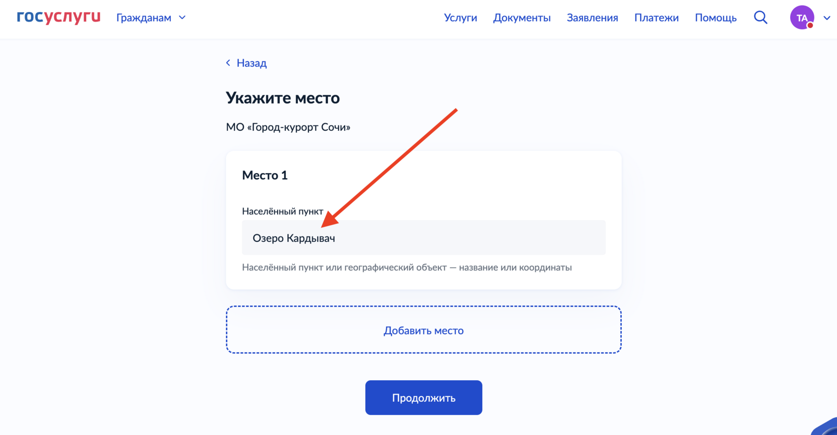 Скриншот 4: выбор региона и пограничного органа