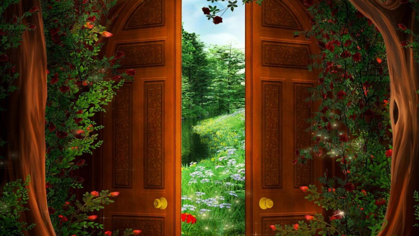 Двери открываются полностью. Открытые двери. Сказочная деревянная дверь. Сказочные ворота. Дверь в сказку.