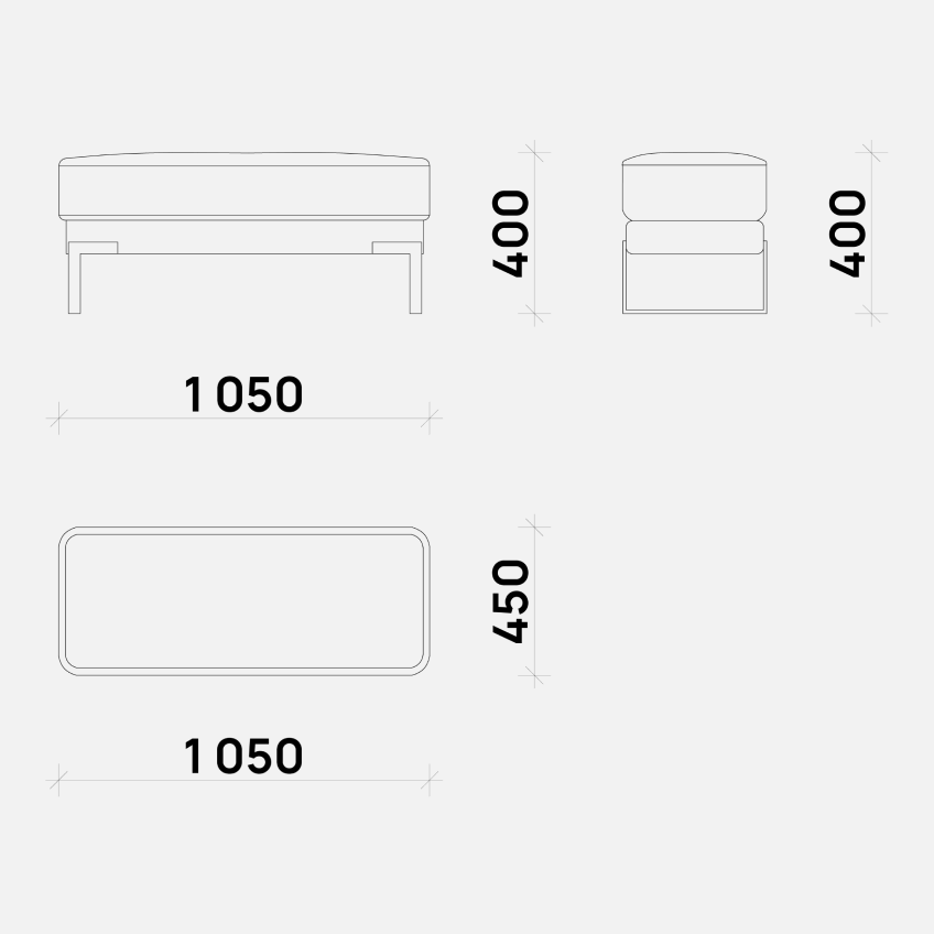 Пуф Bench от Simple Form: стильный и функциональный элемент интерьера с размерами 1050 x 450 мм и 1050 x 400 мм. Идеальный выбор для современного дизайна.