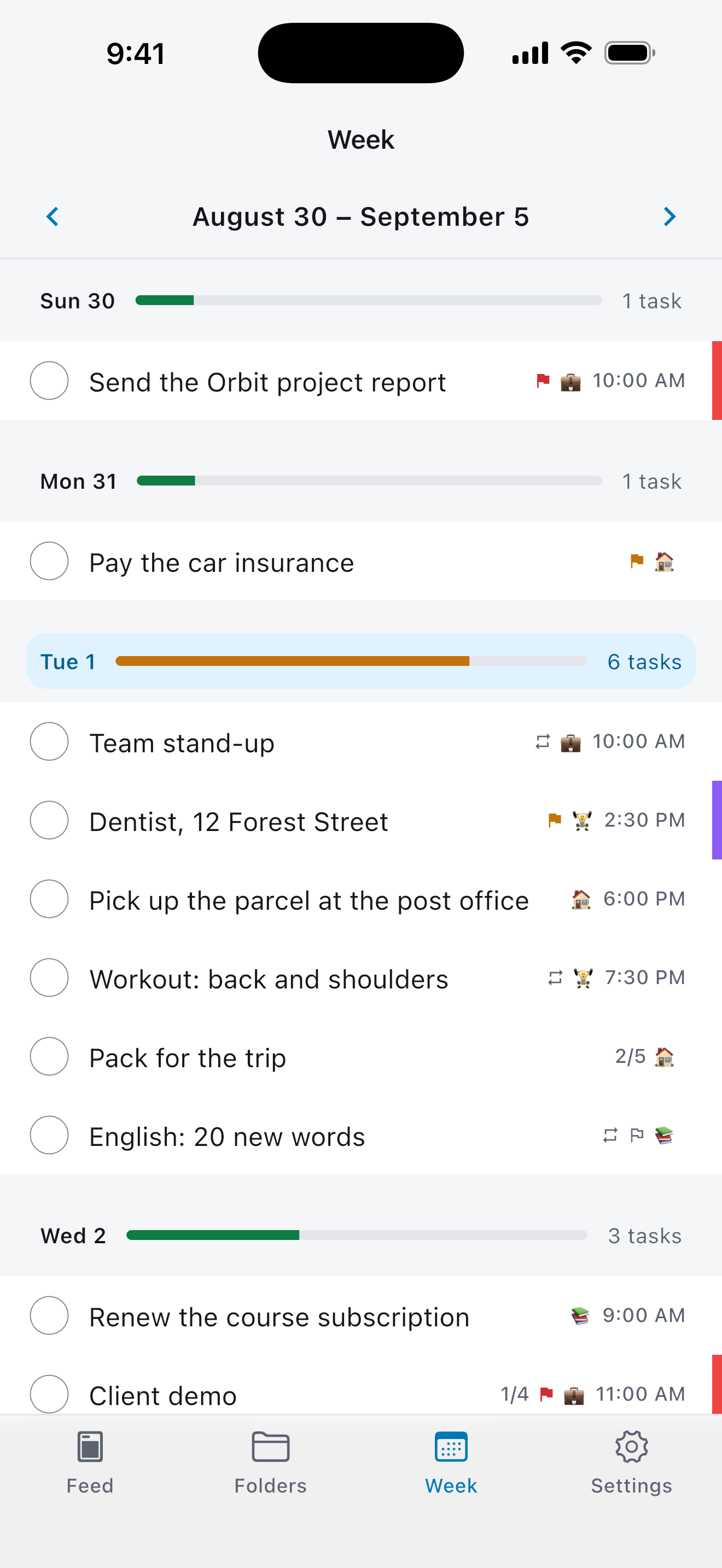 Just Plan week view: load per day