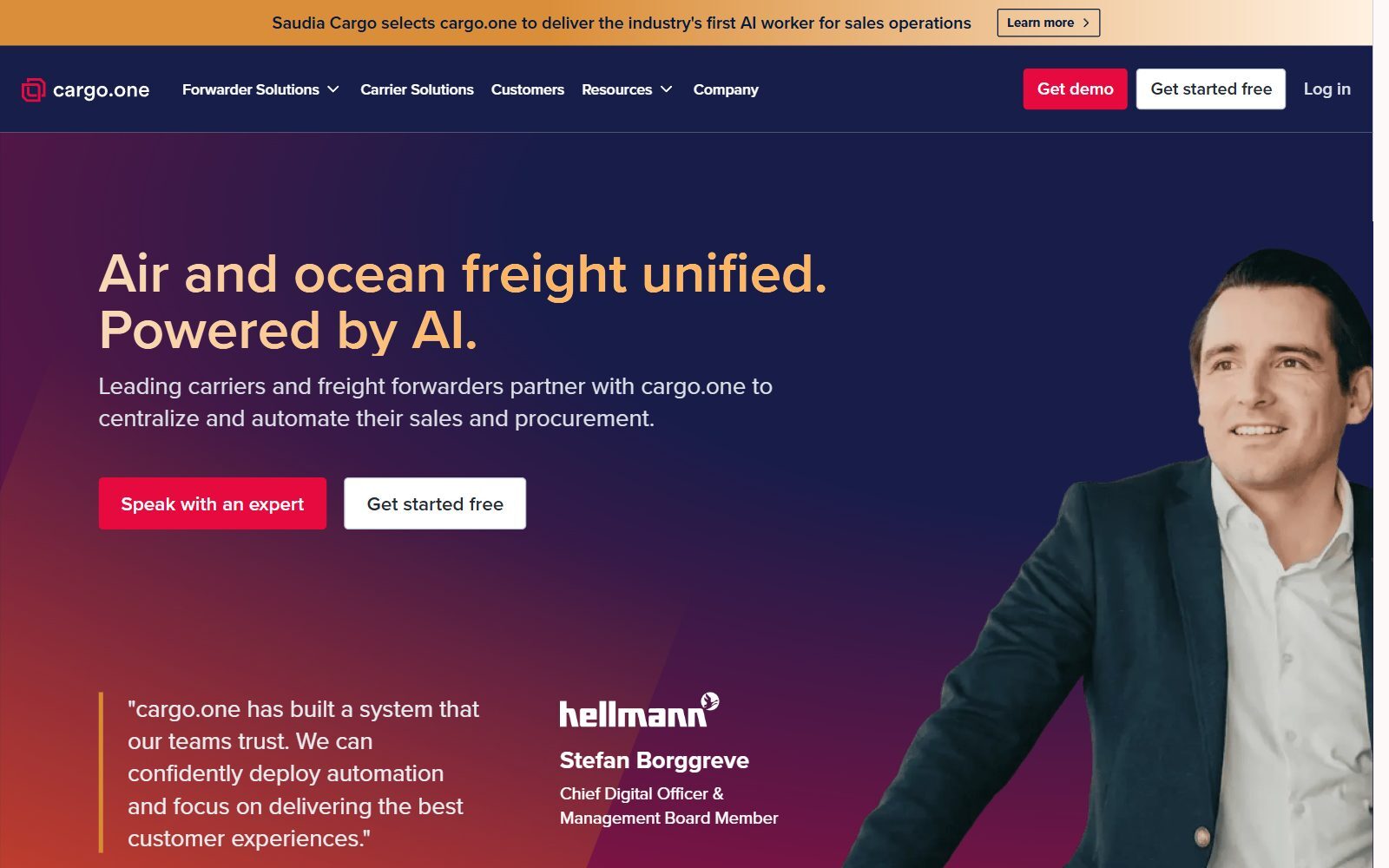 cargo.one homepage screenshot (October 2026)
