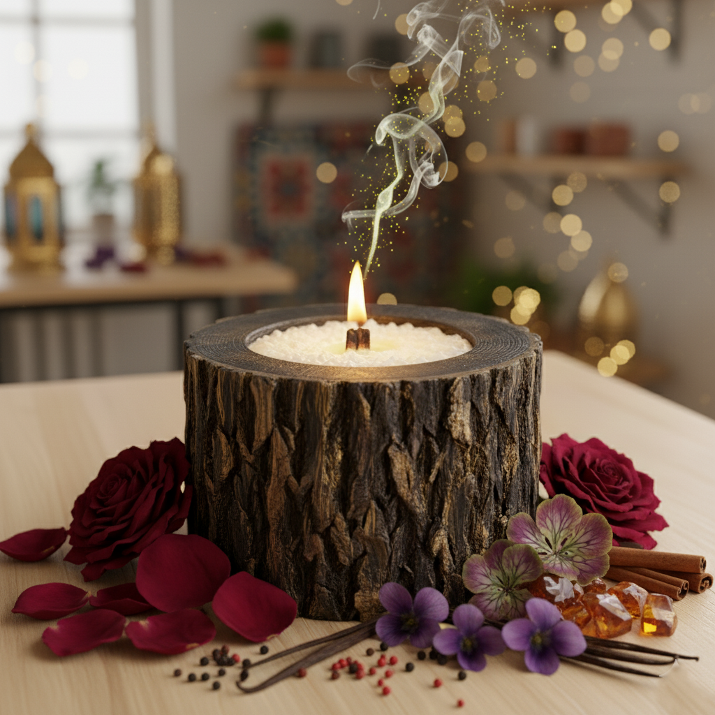 Свеча в спиле дерева с ароматом Дубай