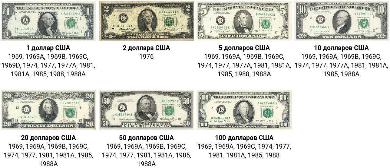 Как выглядят настоящие доллары США - Серия 1969-1988 гг.