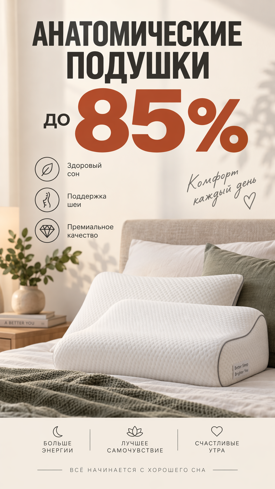 Анатомические подушки до 85%