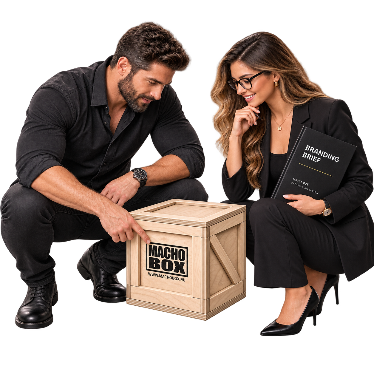 Специалисты MACHO BOX согласовывают брендирование деревянного корпоративного подарочного ящика с логотипом
