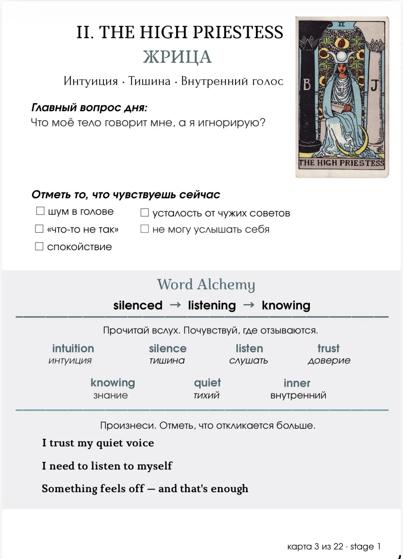 Страница THE INNER JOURNAL с Word Alchemy