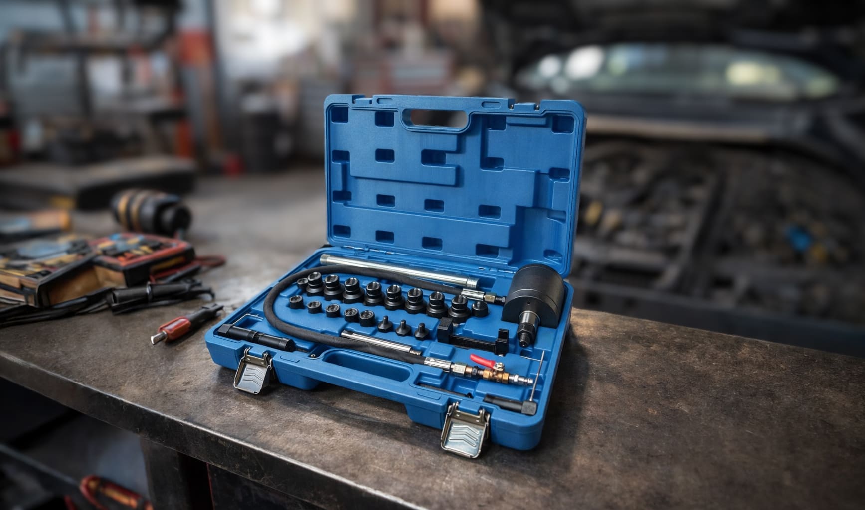 Пневматический съёмник дизельных форсунок VR50257 с комплектом из 21 адаптера, профессиональный инструмент для автосервиса и СТО