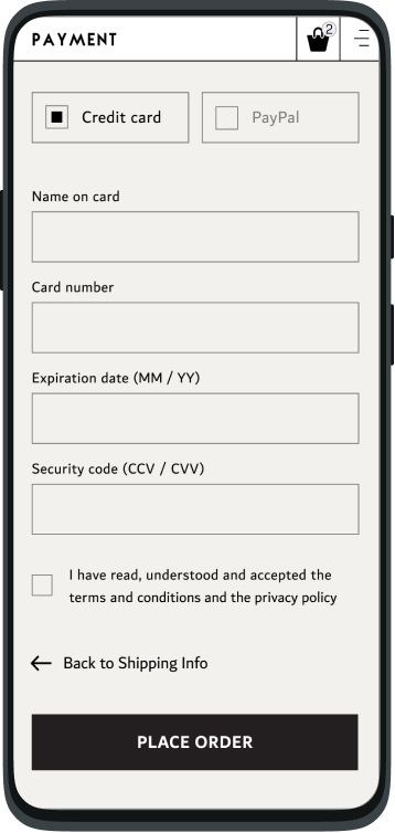 мокап мобильной версии страницы оплаты заказа