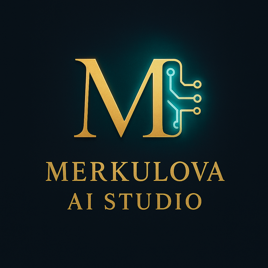 Merkulova AI Studio — логотип на тёмном фоне