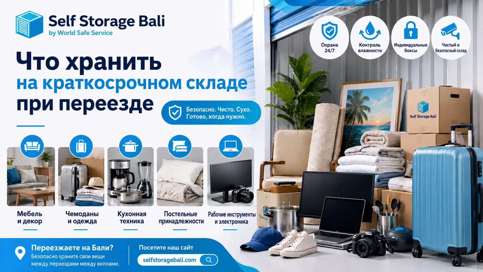 хранение вещей при переезде между виллами на Бали