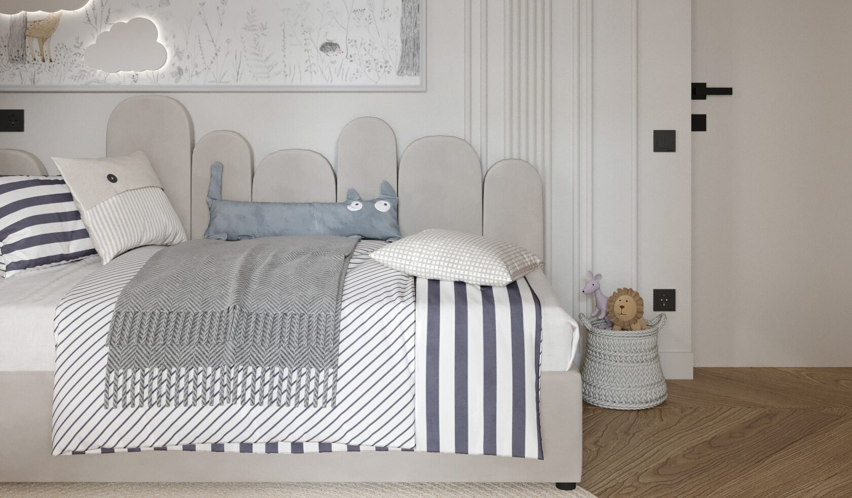 необычное изголовье для кровати из панелей деревянная мдф шпон мрамор 