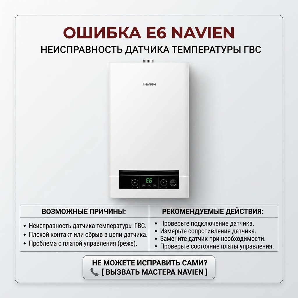 Ошибка Е6 Navien NGB 210 NGB 150. Неисправность датчика температуры воды в системе ГВС