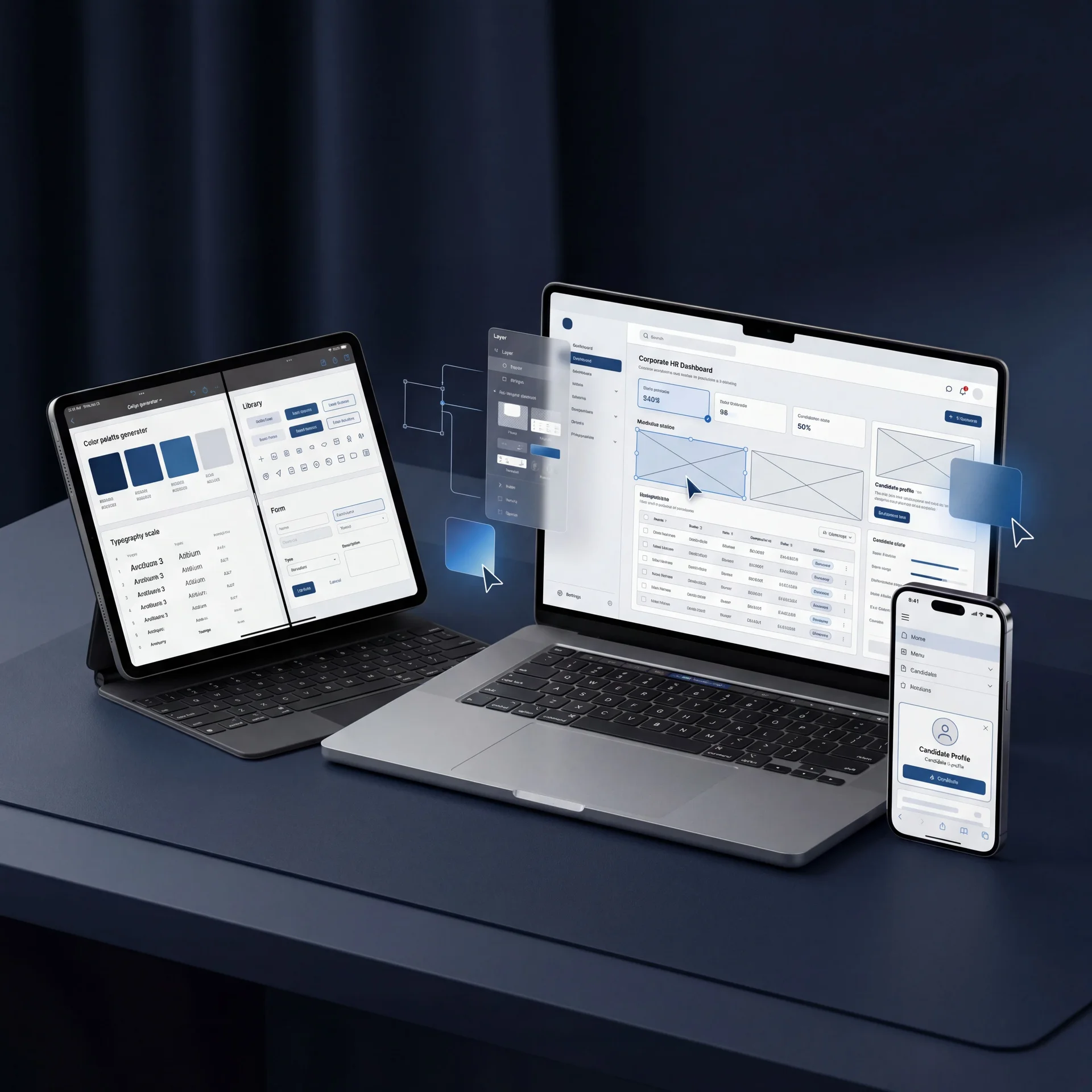 Разработка веб-дизайна: адаптивные макеты сайта на ноутбуке, планшете и смартфоне