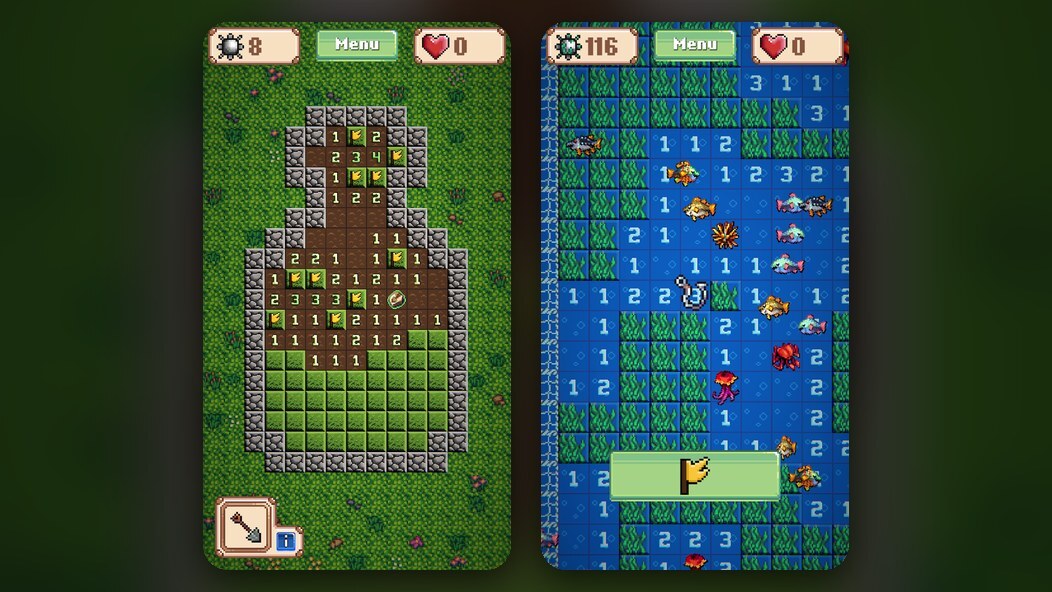 Minesweeper Collector 2, a story-driven Minesweeper with collections and fishing among mines for Android and iPhone