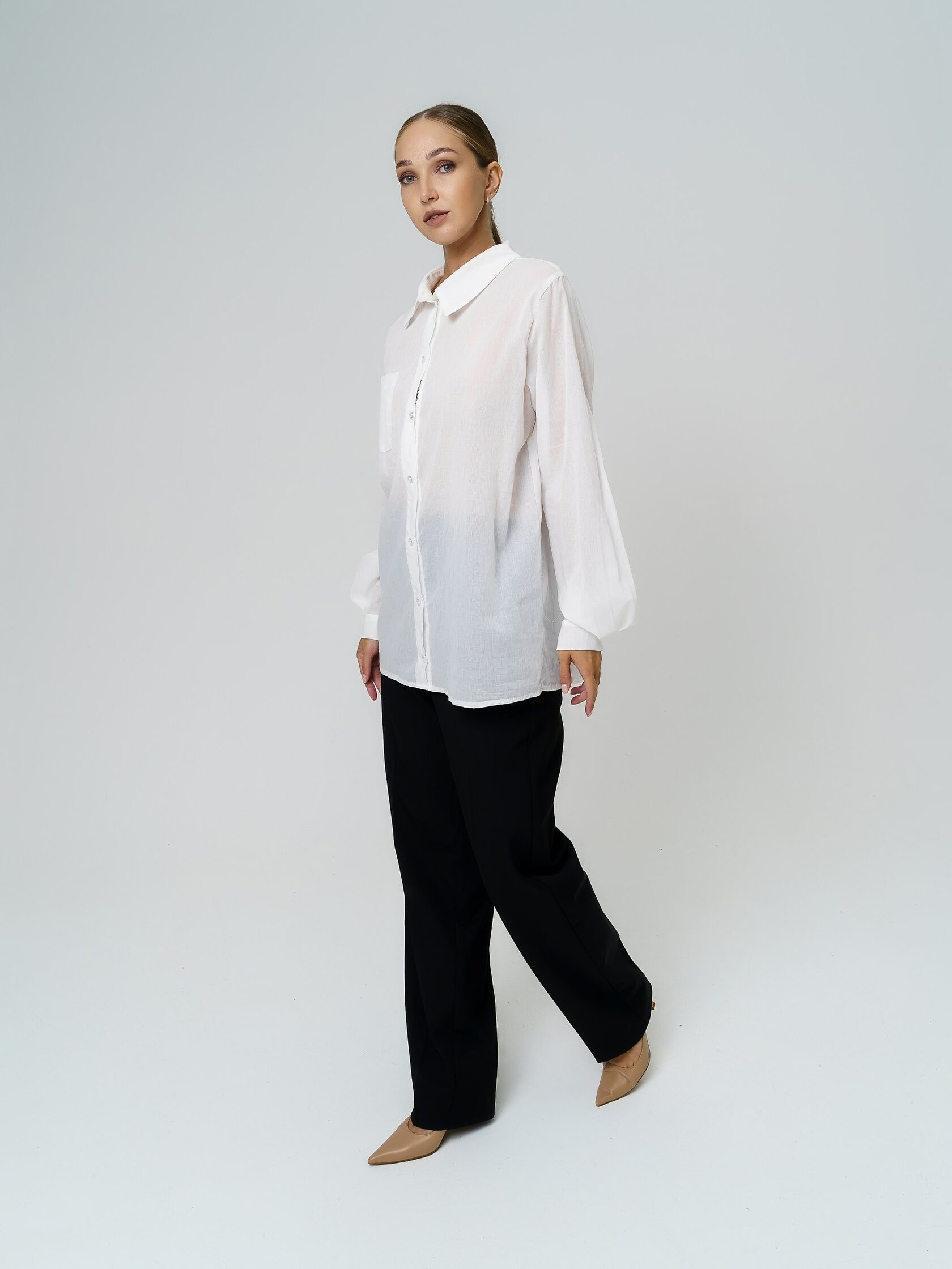 дизайнерская рубашка из полупрозрачного белого хлопка Длинные рукава карман свободного кроя купить в интернет-магазине Greshi so mnoy