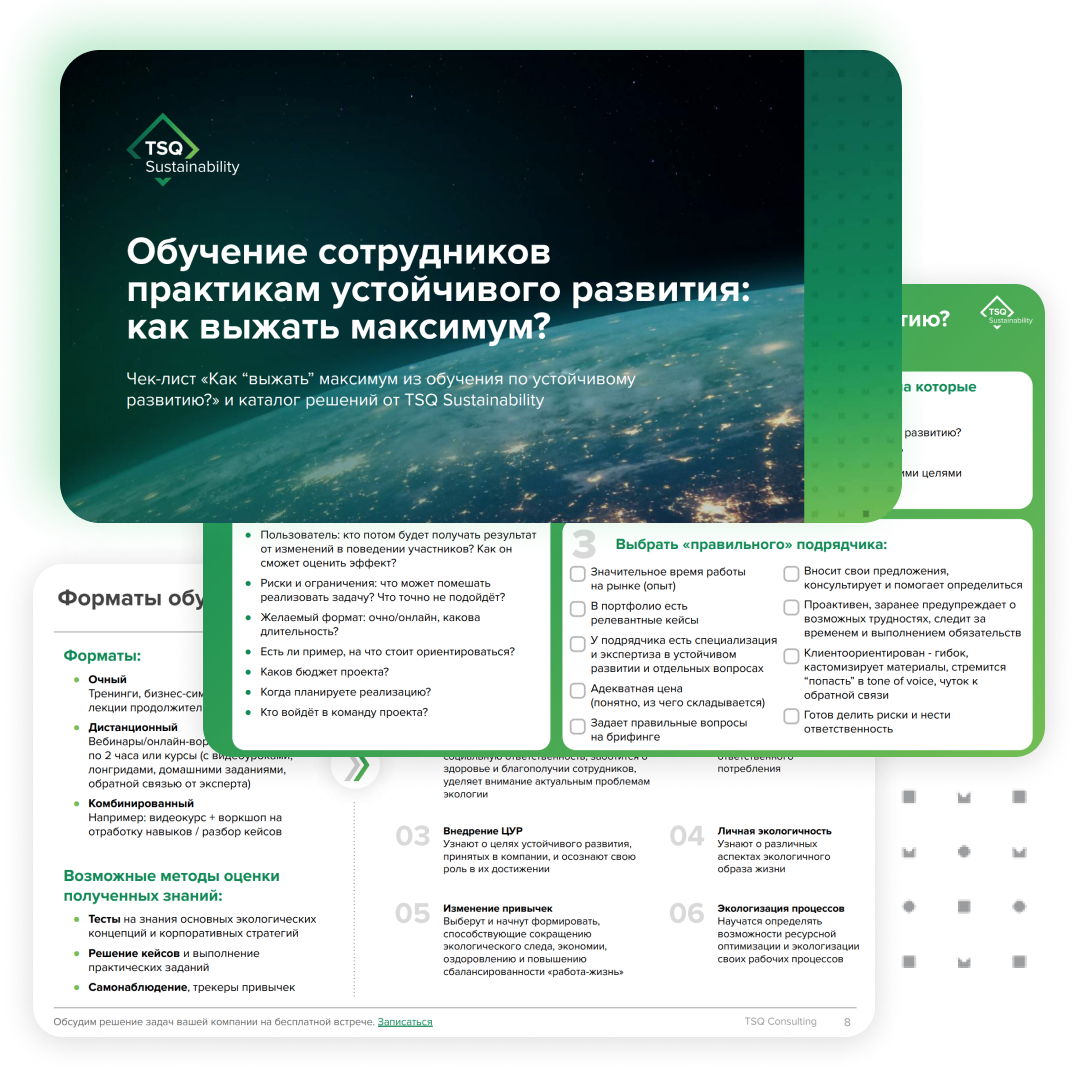 Обучение сотрудников устойчивому развитию | Услуги TSQ Consulting