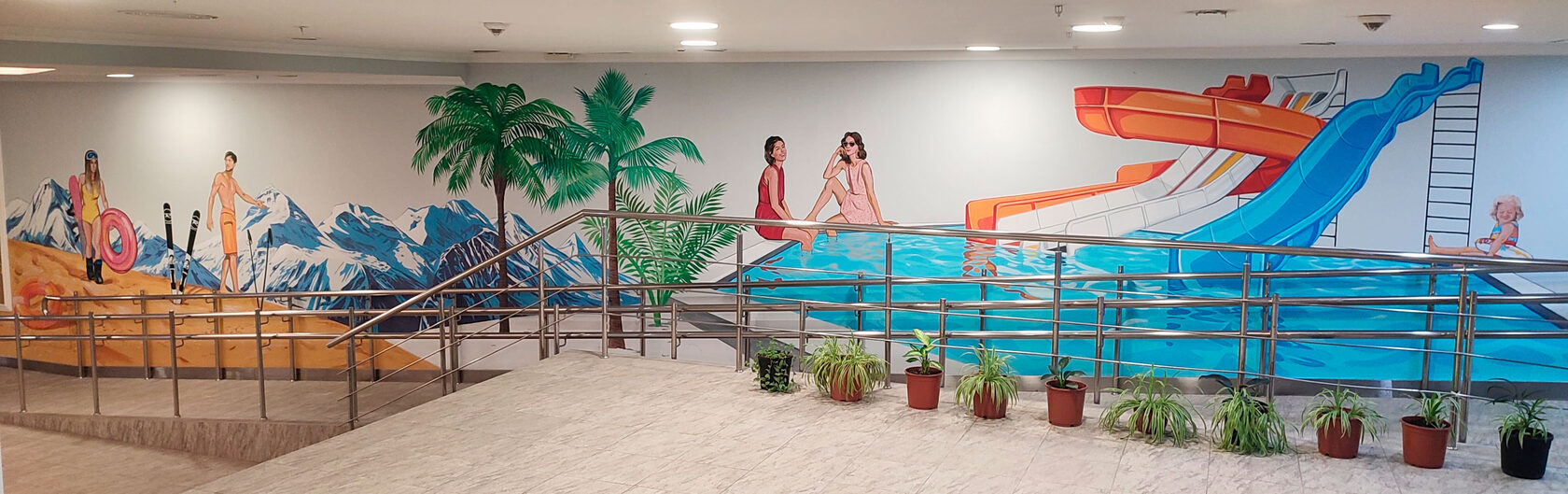 Роспись стен в аквапарке, Роспись стен аквапарк, Художники росписывающие аквапарк, Художественная роспись стен в аквапарке 
