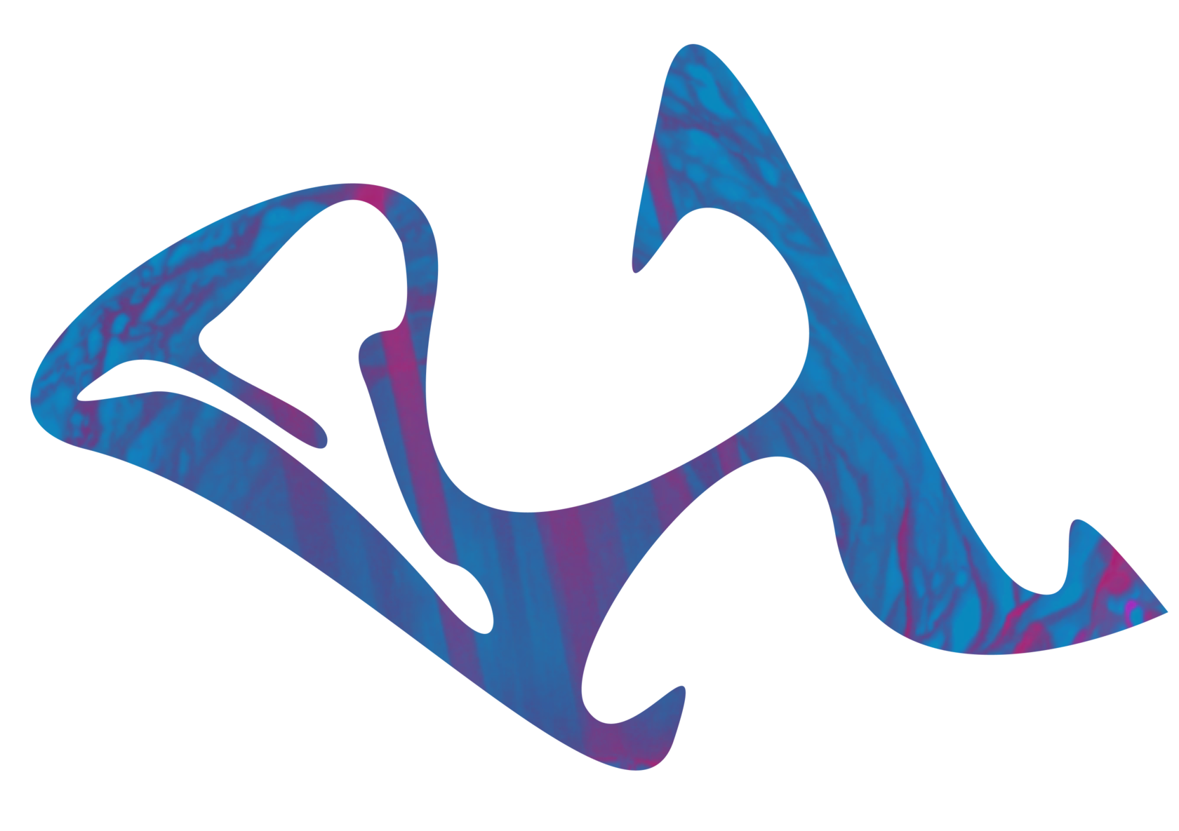 a big angular dark-blue blob serves as part of the background