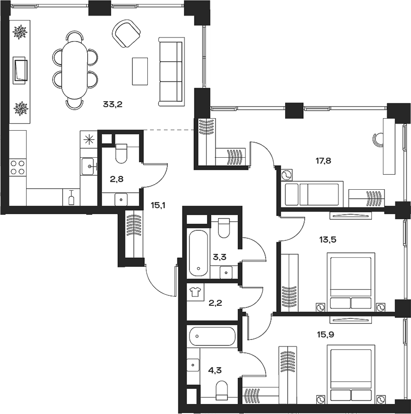 4-комн 108,1 м²