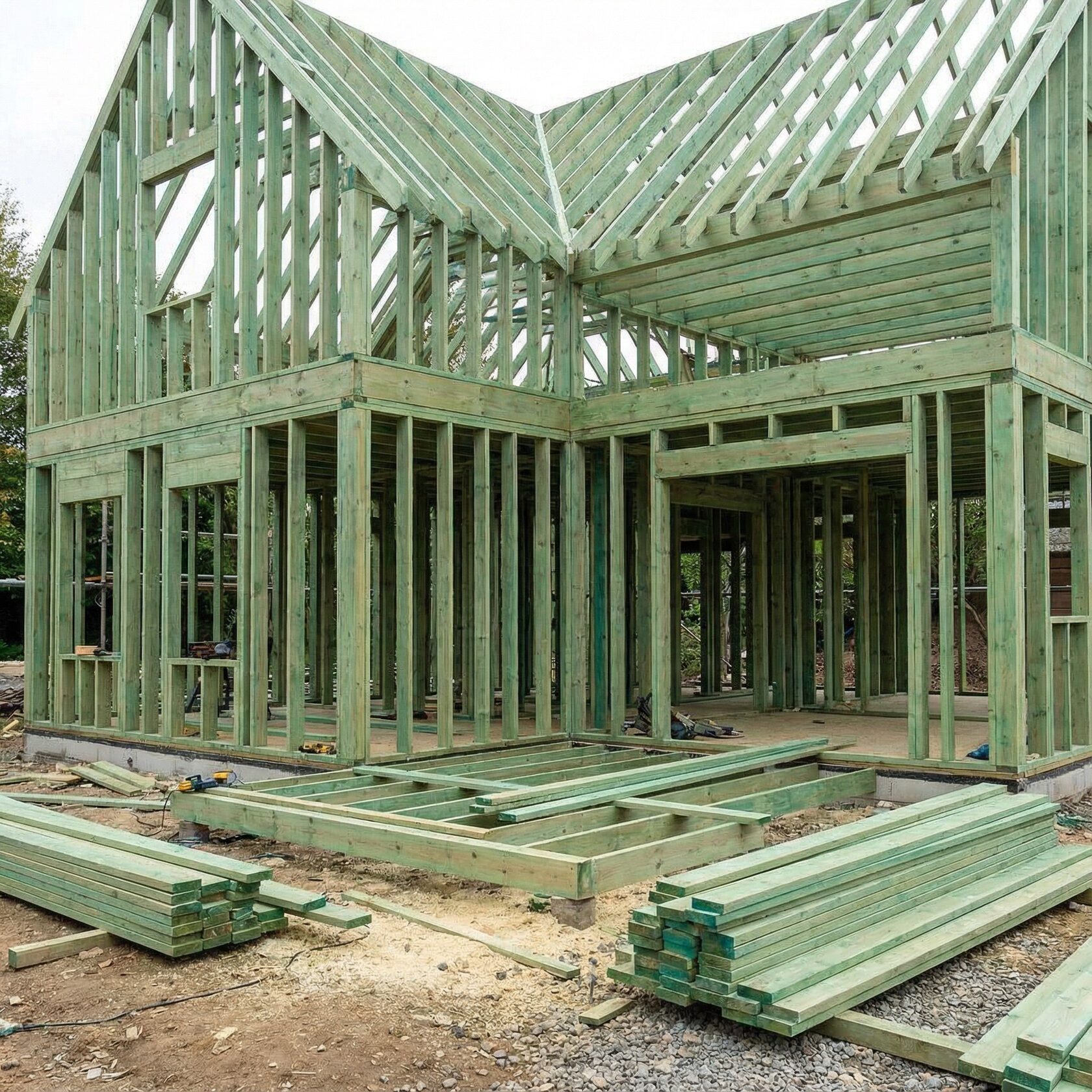 Схема каркасного дома: зоны обязательной обработки древесины антисептиком.