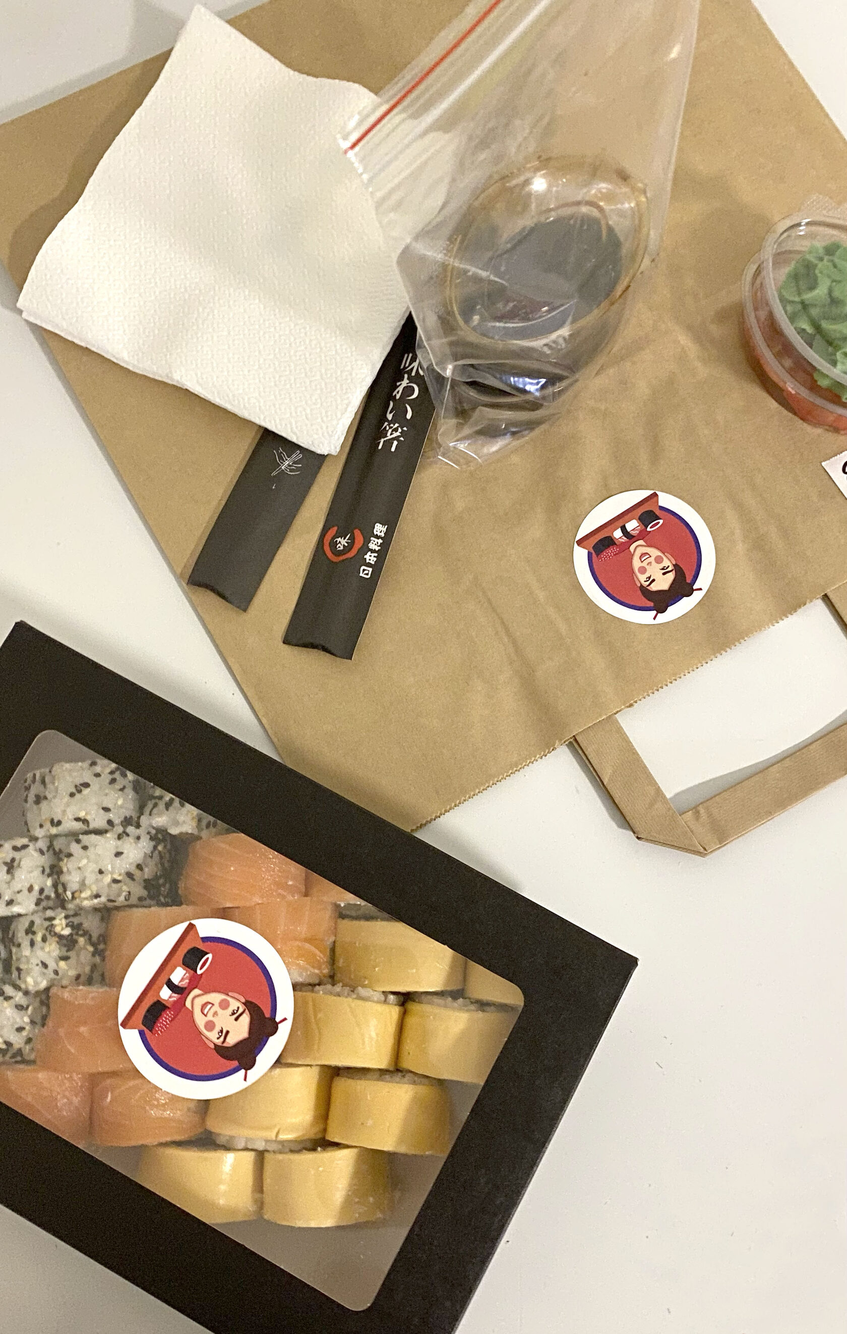 Kiki Sushi branded takeaway packaging