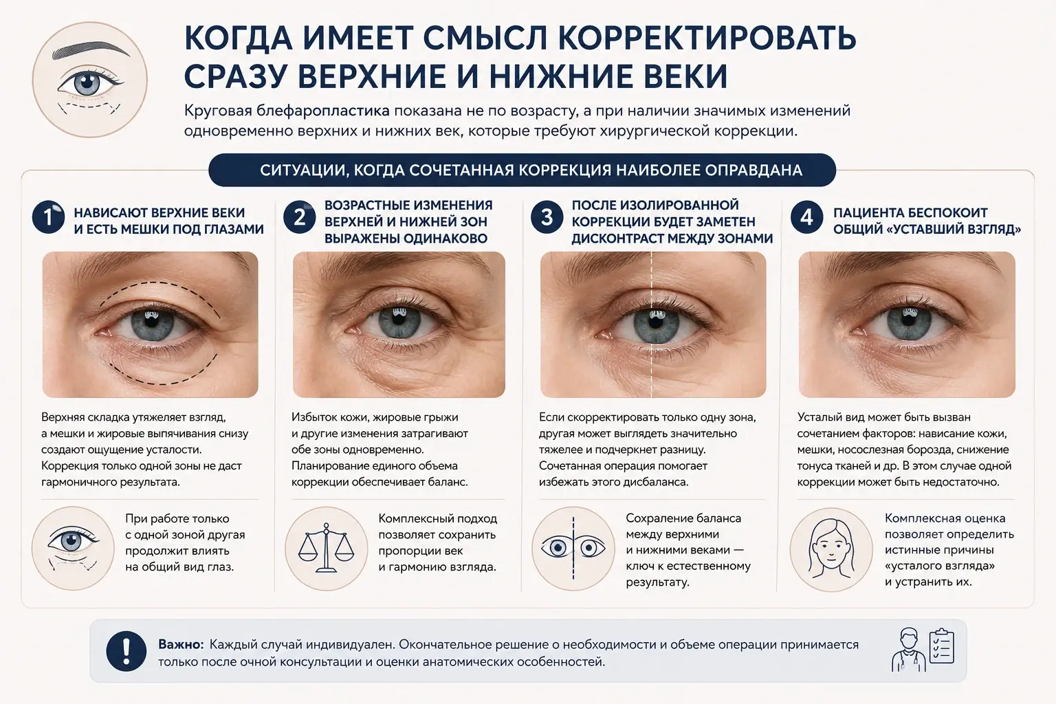 Когда имеет смысл корректировать сразу верхние и нижние веки