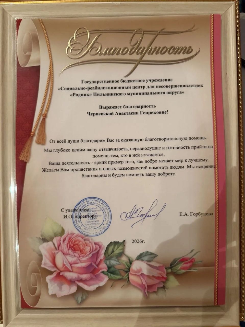 Благодарственное письмо "Родник"