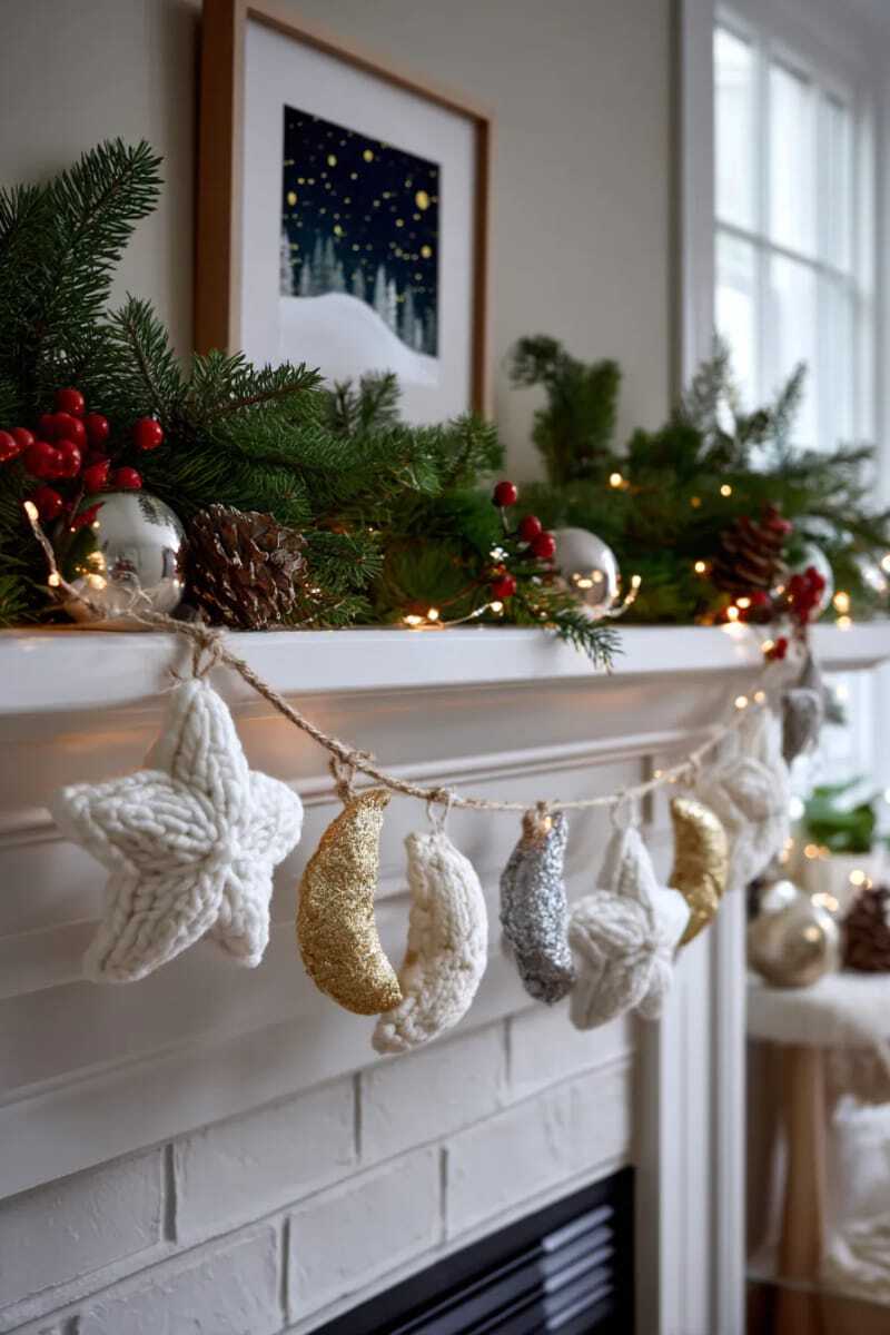 Гирлянда из шерстяных звезд и полумесяцев для создания небесной рождественской атмосферы 1