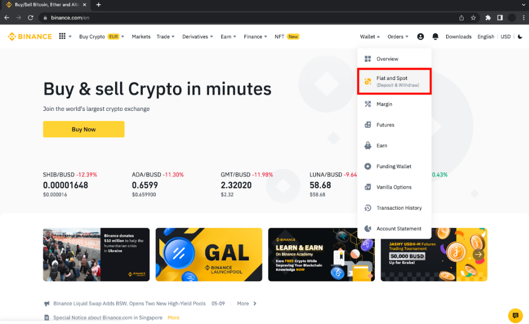 Depositing cryptocurrencies on Binance Futures