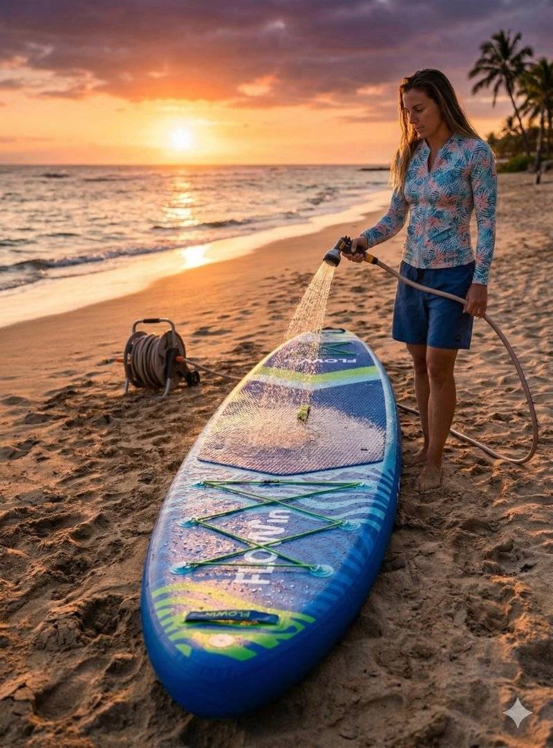 Девушка моет сапборд после катания