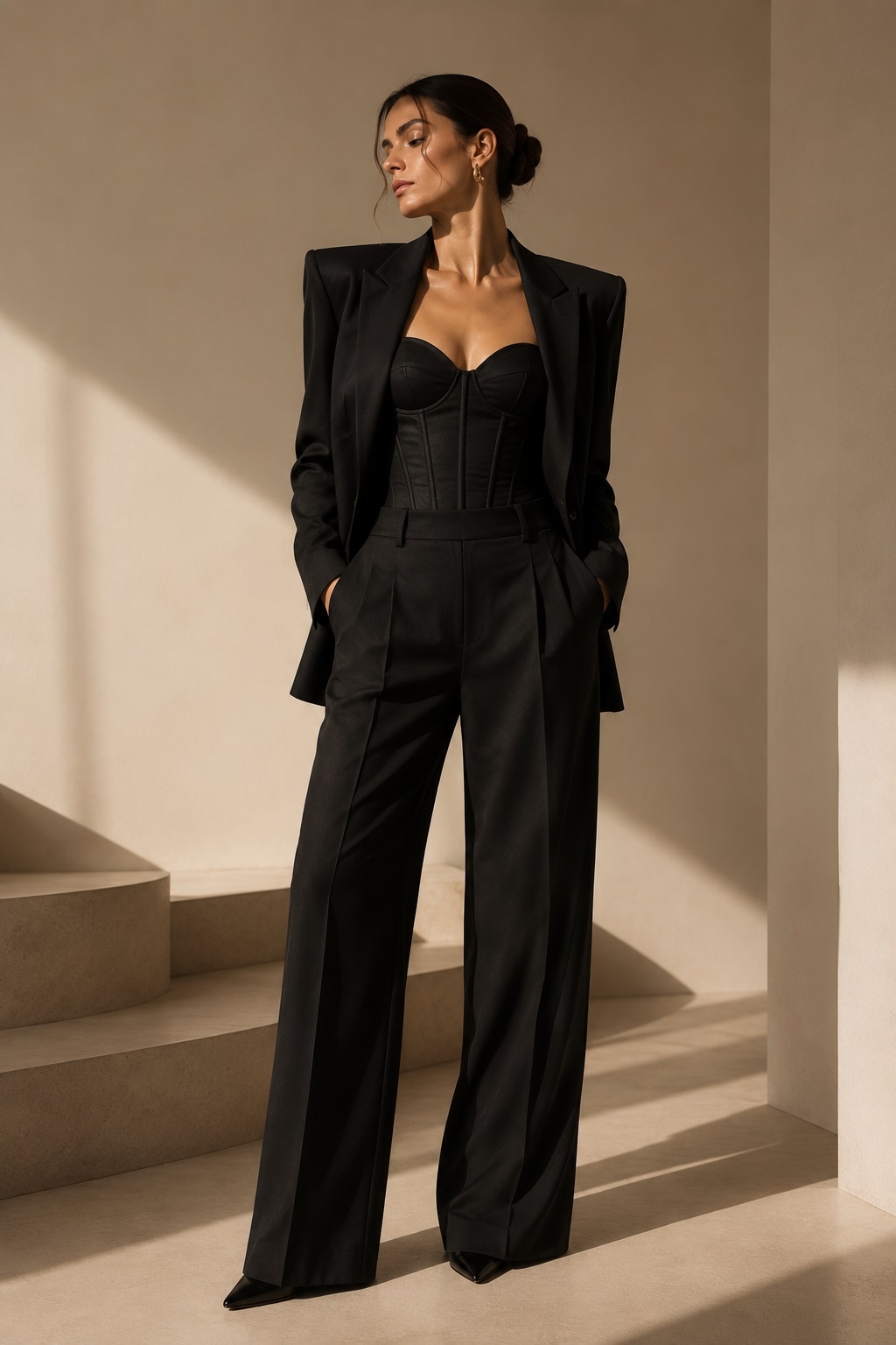 Structured Hourglass Blazer by ELARÉ Atelier. Sculpted tailoring with defined waist and architectural silhouette.