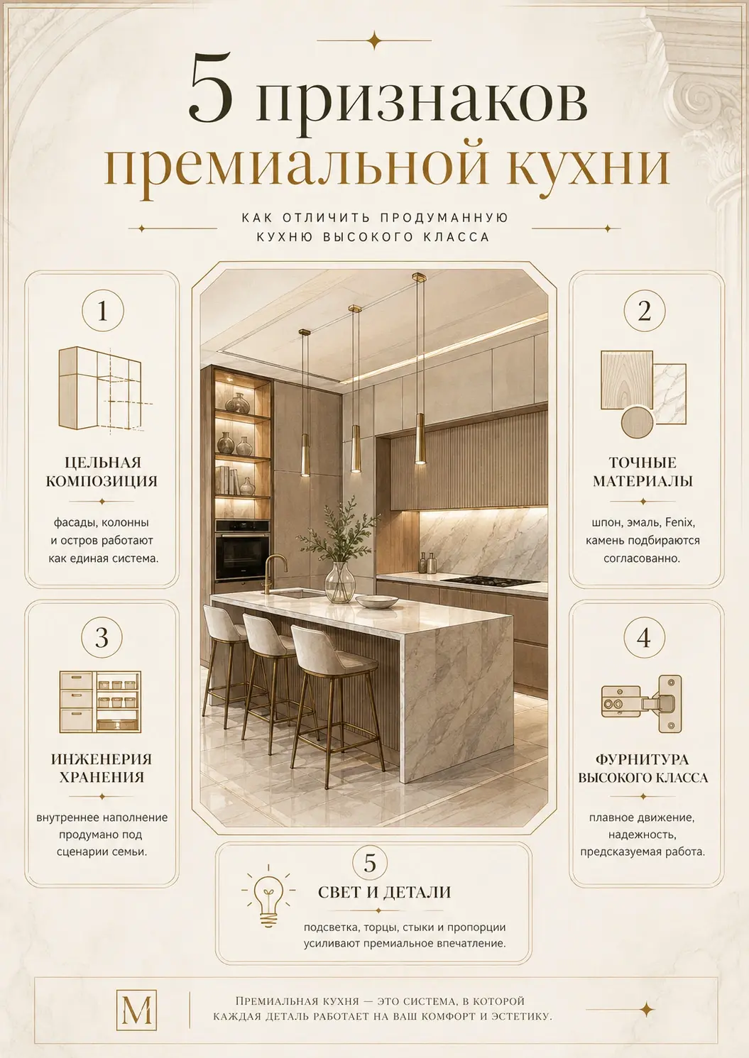 5 признаков премиальной кухни 5 признаков премиальной кухни — инфографика MADES