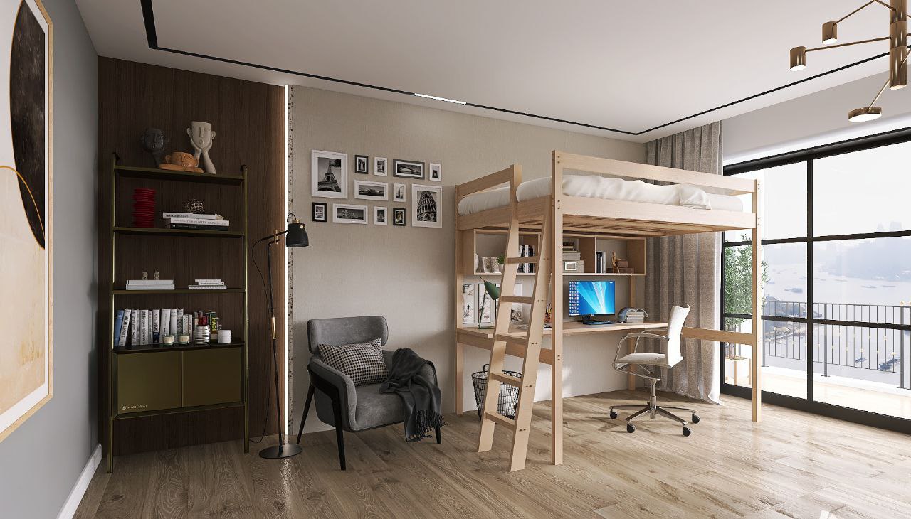 Кровать-чердак с рабочей зоной