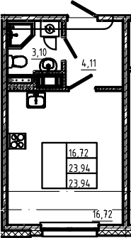 Планировка Студия 23.94 м², LIBERTY DOM, кв. 92