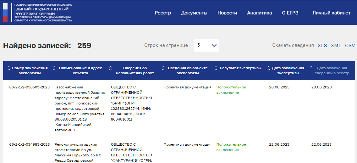 Единый государственный реестр заключений экспертизы проектной документации