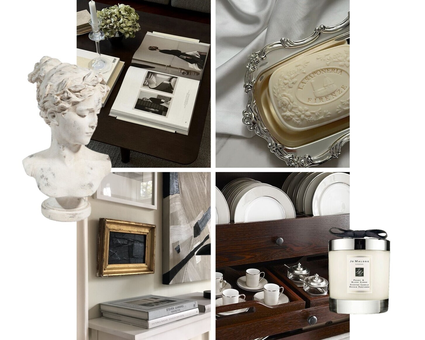 Детали интерьера, которые привносят атмосферу тихой роскоши в интерьер: предметы искусства, картины, ароматы, книги