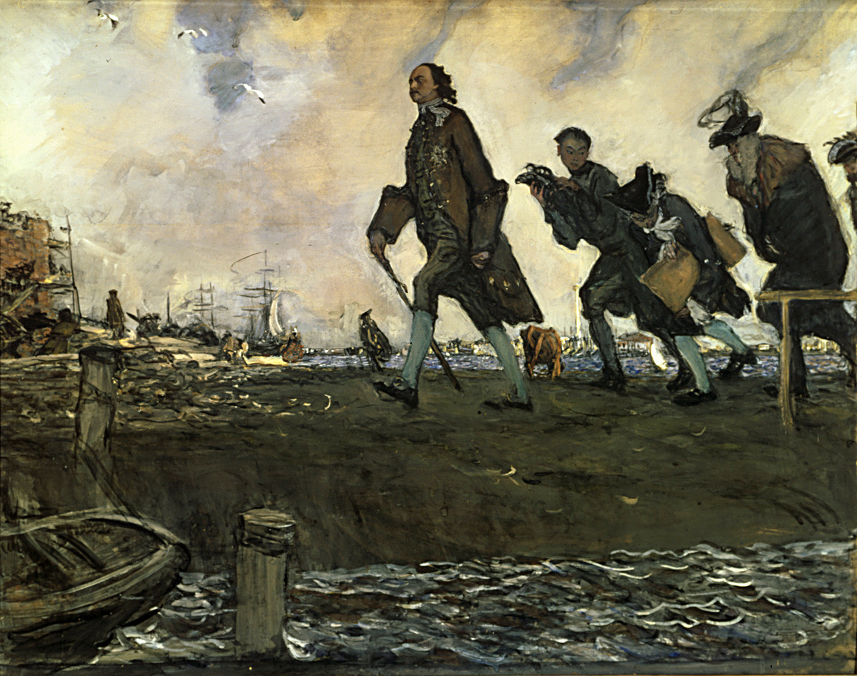 Картина Валентина Серова «Петр I» (1907), хранящаяся в Третьяковской галерее. Художник изобразил Петра Великого в динамичной позе, подчеркивая его энергию и решимость как реформатора и основателя новой России.
