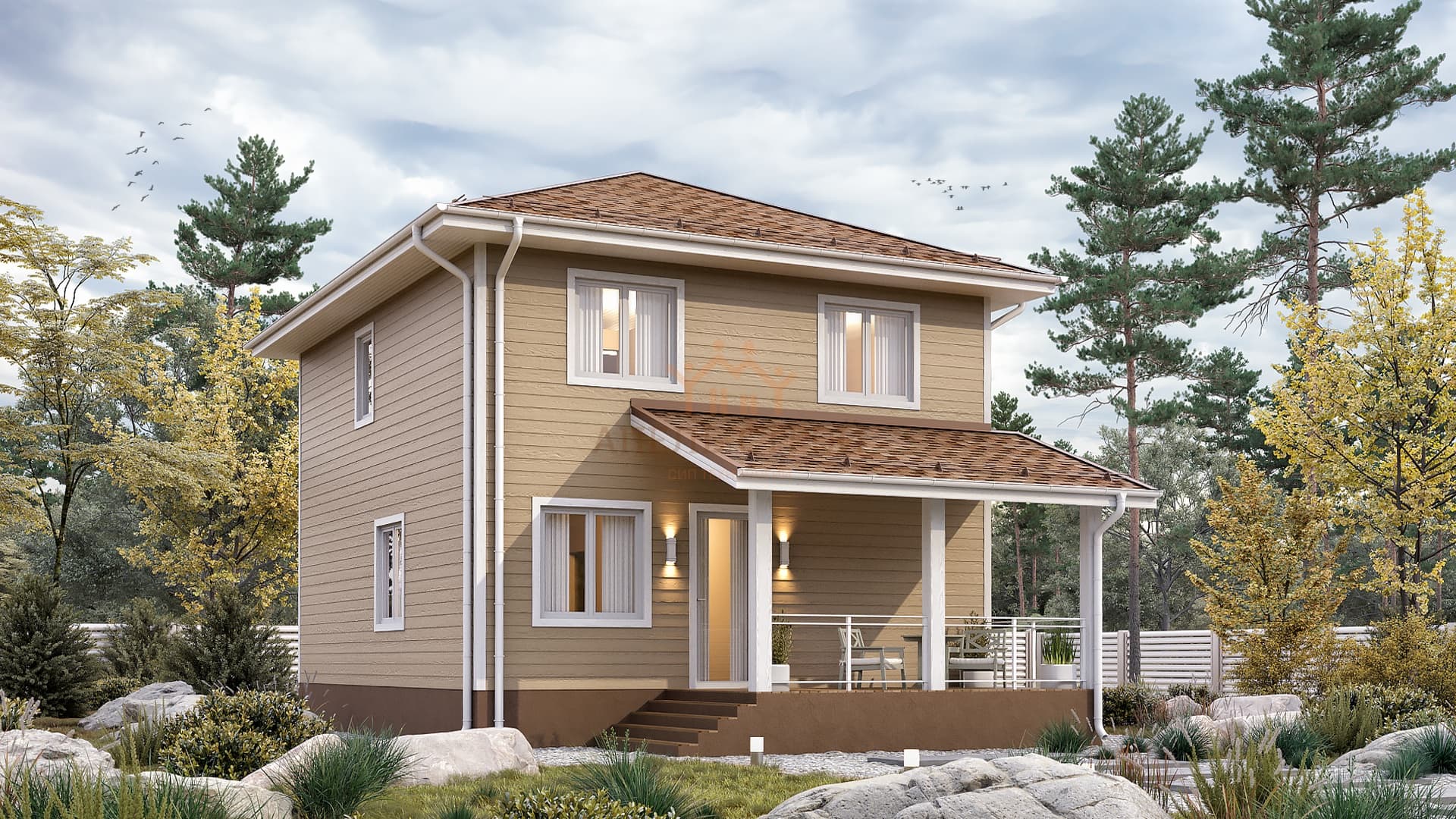 Проект дома из сип панелей двухэтажный «ДВ-136.01» 136,5 м² — Апельстрой