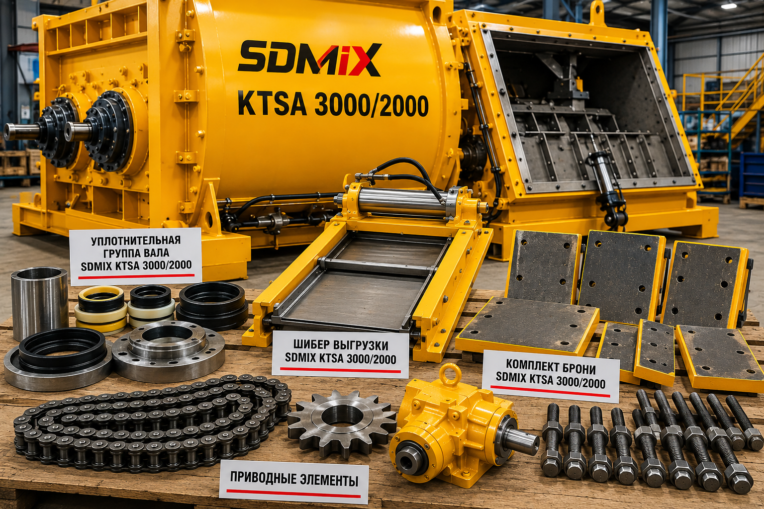 Запчасти SDMIX KTSA: уплотнения, шибер выгрузки и привод