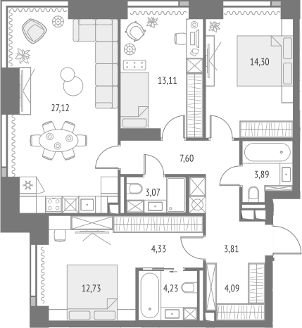 4-комнатная 98,3 м²