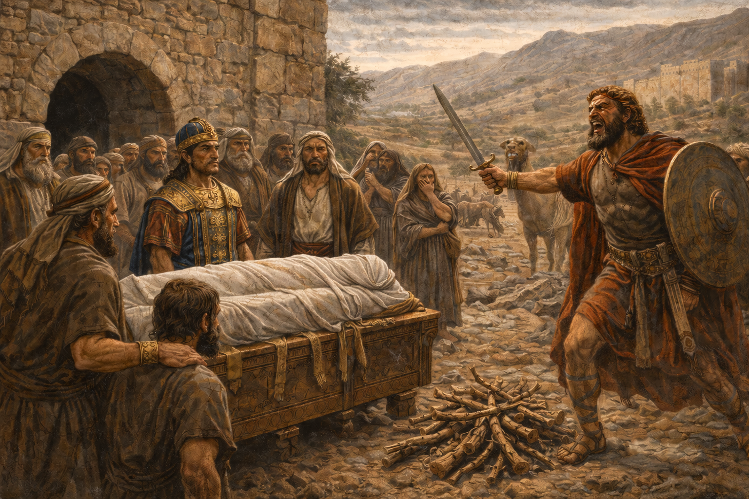 Недельная глава Вайехи - Яаков умирает в Египте, но его похороны происходят в пещере Махпела в Хевроне - рядом с Авраамом и Ицхаком. Эсав препятствует и старается помешать погребению Яакова.