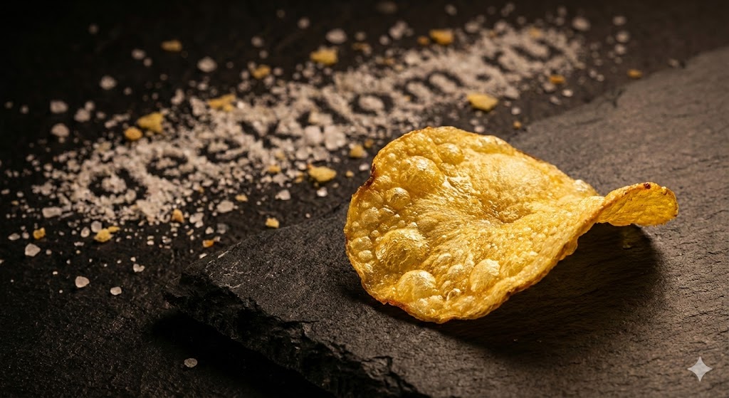 Крупный план золотистого картофельного чипса на темном фоне