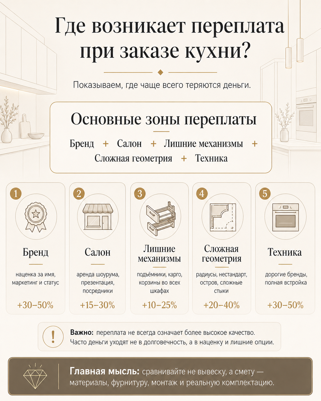 Инфографика: где возникает переплата при заказе кухни