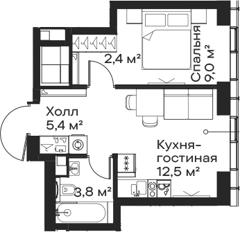 2-комн 44,1 м²