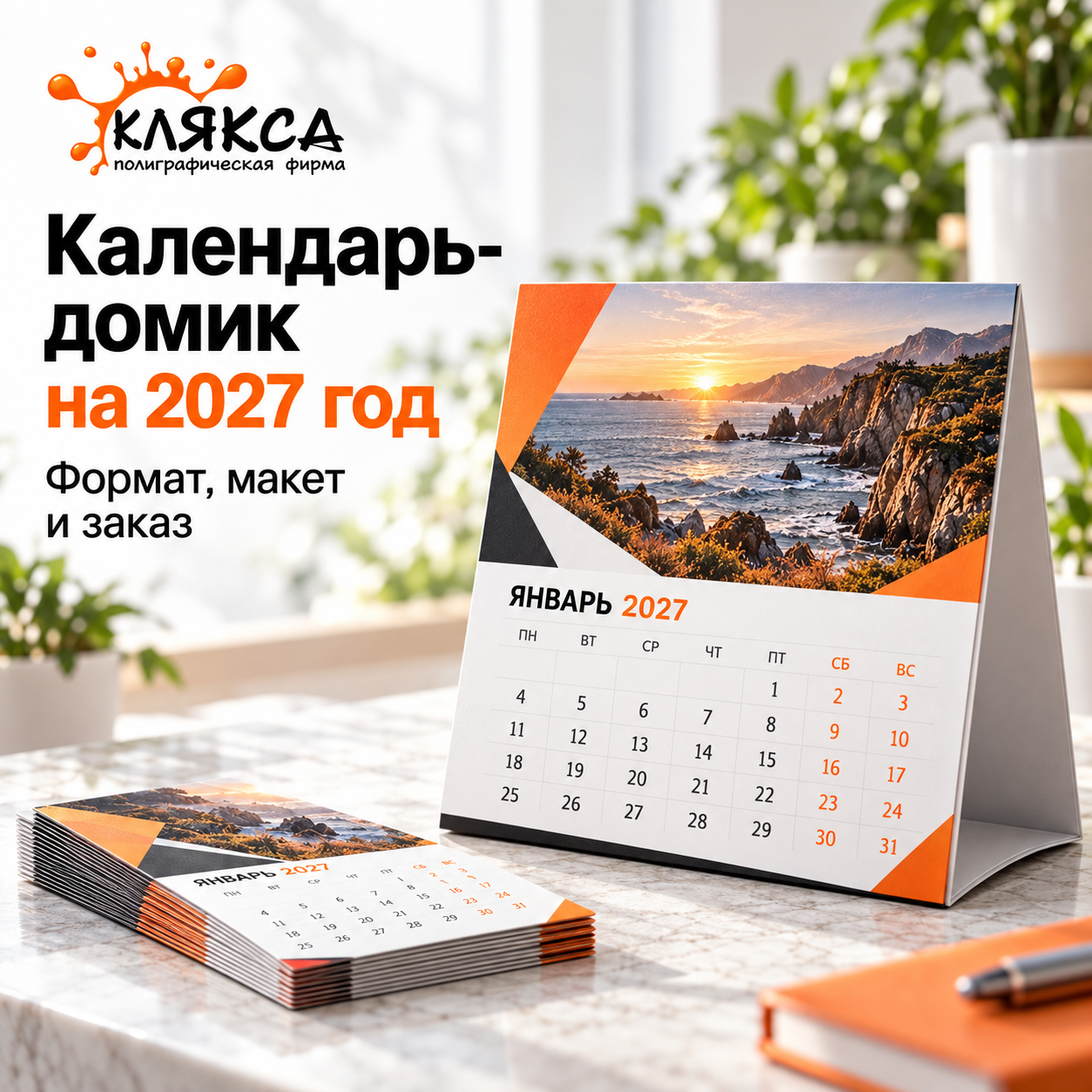 Настольный календарь-домик на 2027 год на складной подставке